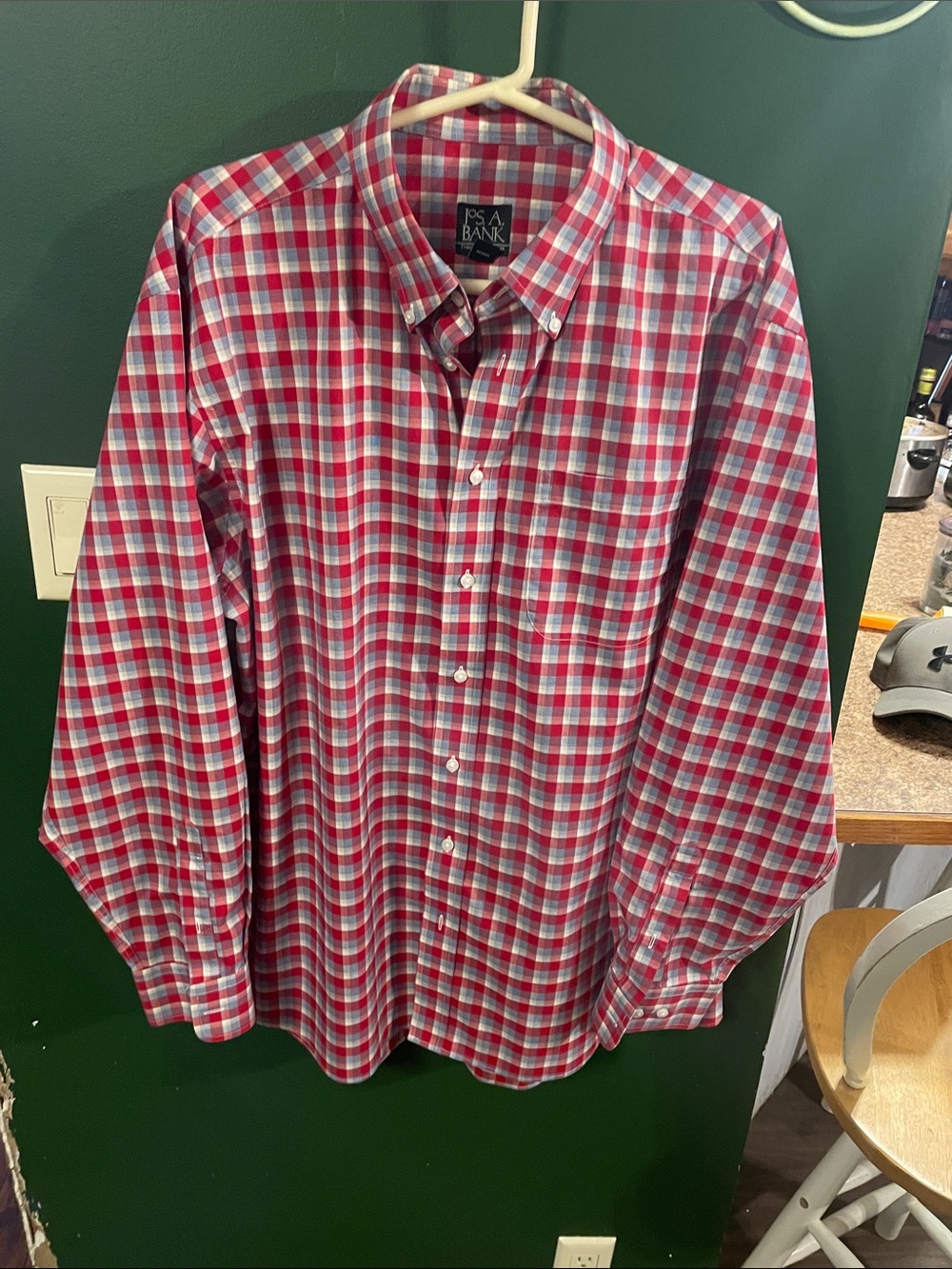 Jos. A. Bank Travelers Collection Red Plaid Button Down Shirt Size XL Cotton